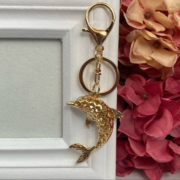 Black White & Gold Crystal Dolphin Charm Keychain - Picture 11 of 16